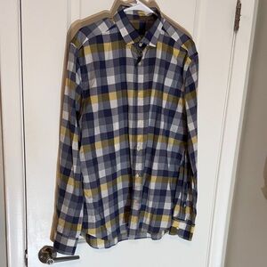 Corneliani Navy and Mustard Plaid Shirt